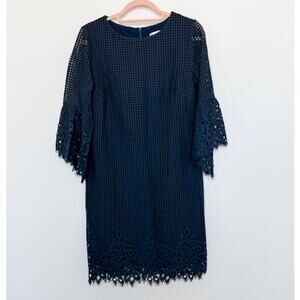 Judy Connally Danielle Spring Lace‎ Bell Sleeve Shift Dress Navy Blue Size Small